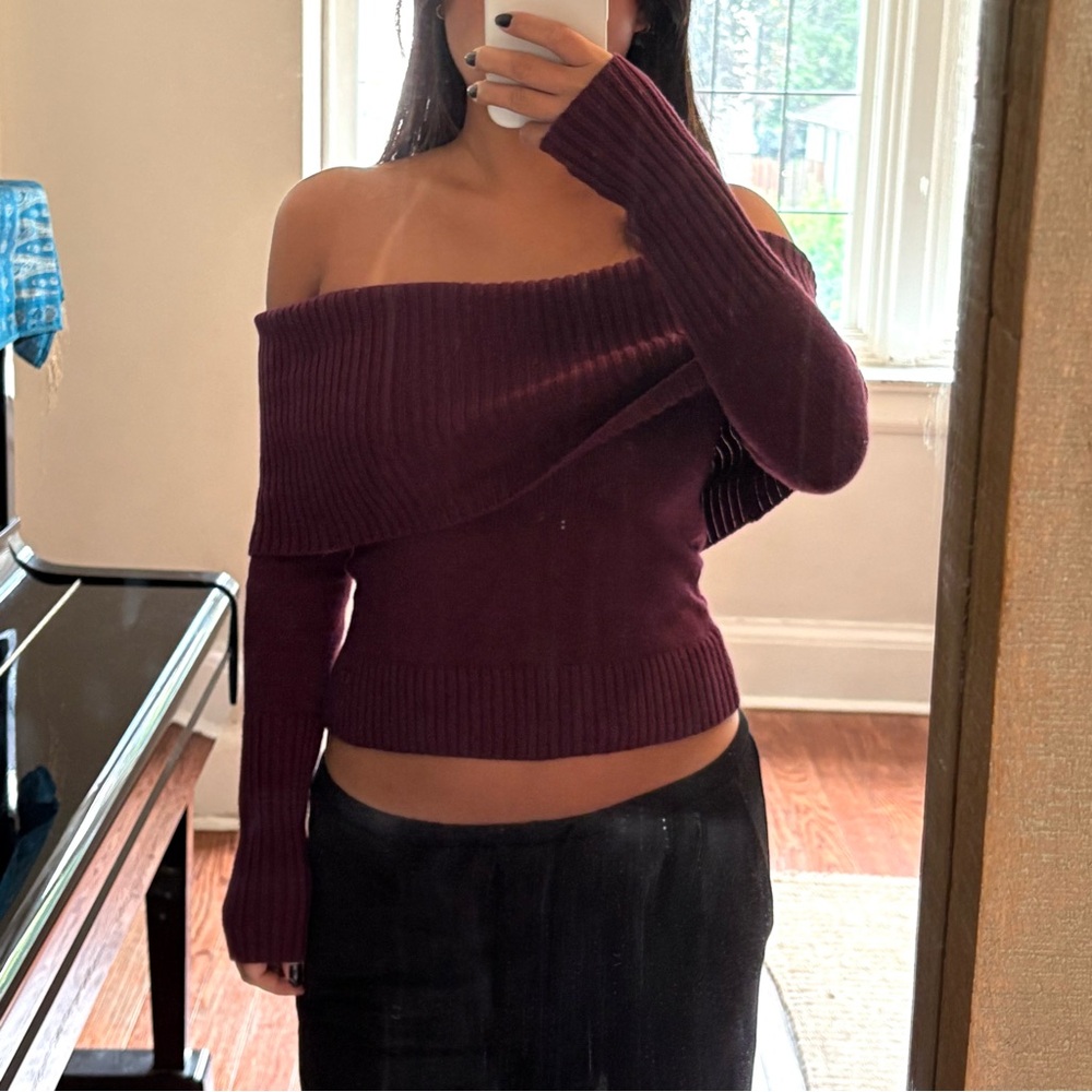 Aritzia Sunday Best Burgundy Off Shoulder Sweater Top